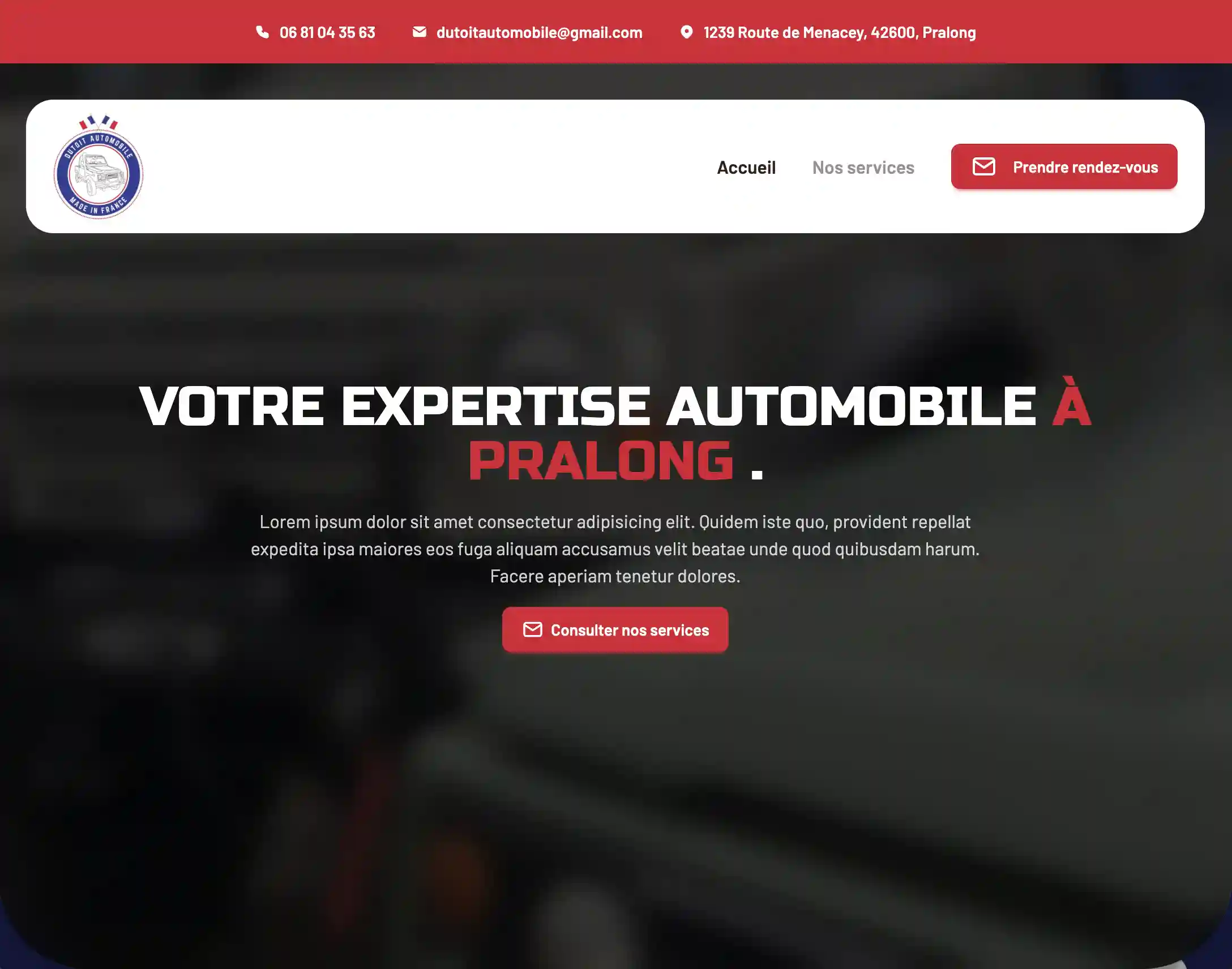 Un site pour un garage automobile spécialisé dans les 4x4.